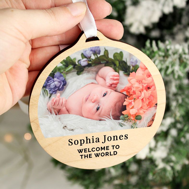 Personalised Wooden Photo Bauble | personalised with your favourite photo and your own wording | PhotoFairytales