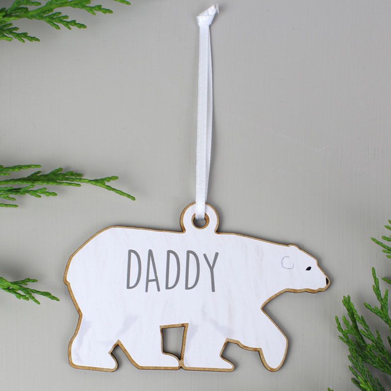 Personalised Polar Bear Family Christmas Decorations | Set of 4 charming wooden hanging decorations | PhotoFairytales