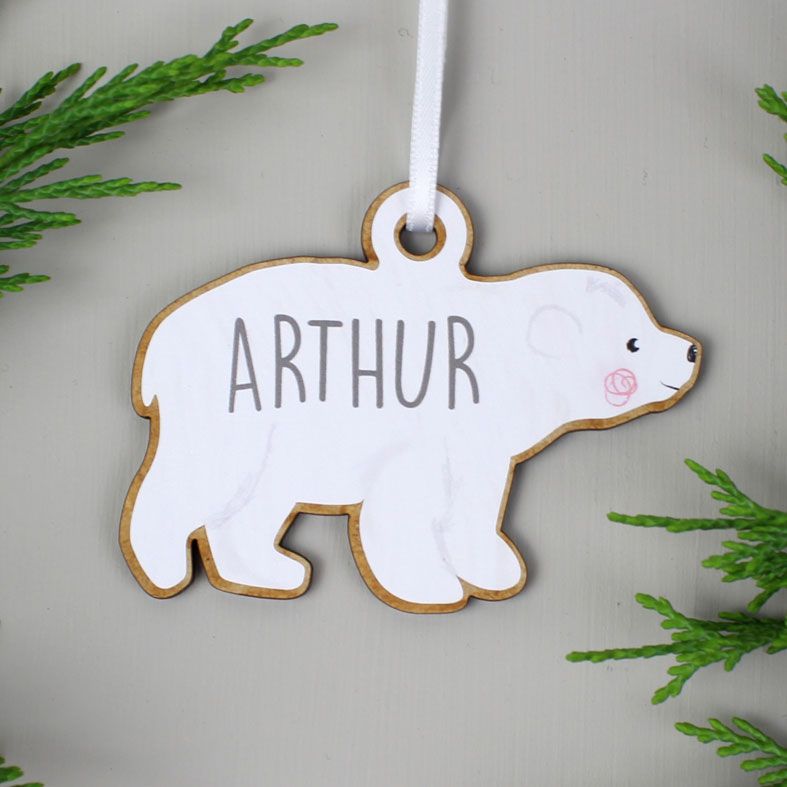 Personalised Polar Bear Family Christmas Decorations | Set of 4 charming wooden hanging decorations | PhotoFairytales