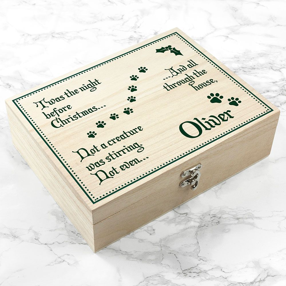 Personalised Pet Christmas Eve Box | for your dog or cat, printed and engraved high quality festive wooden boxes, from PhotoFairytales