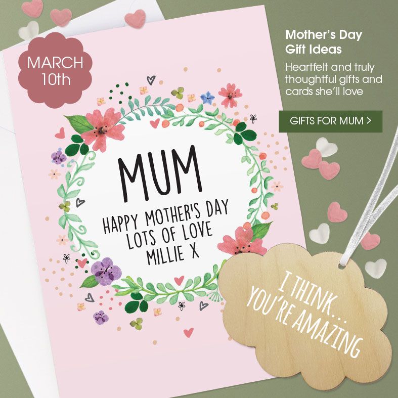 Personalised Mother's Day Gifts and Cards, free UK delivery