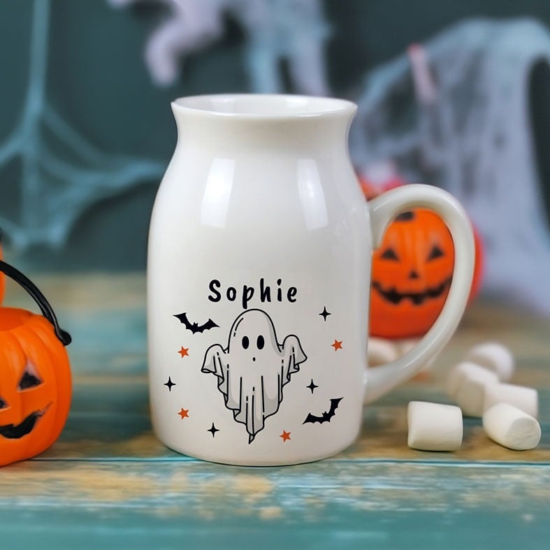 Personalised Halloween Ghost ceramic jug | perfect mug for serving your favourite drink, or fill with flowers for fun Halloween decor