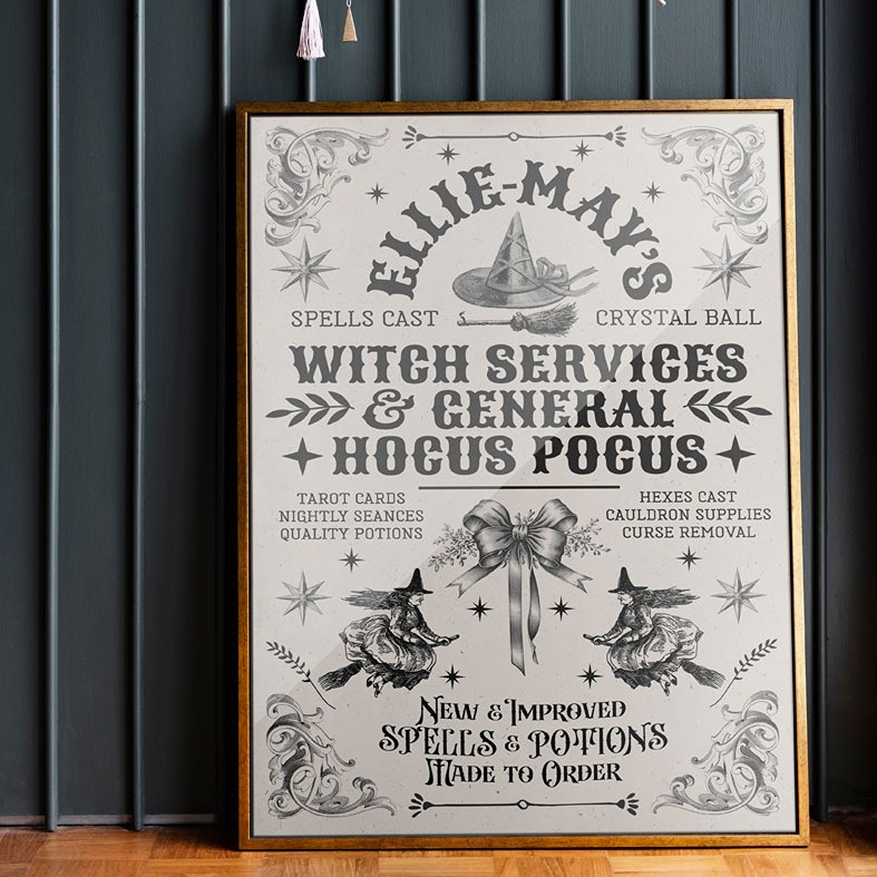 Personalised Witch Print | A3 gothic vintage style print