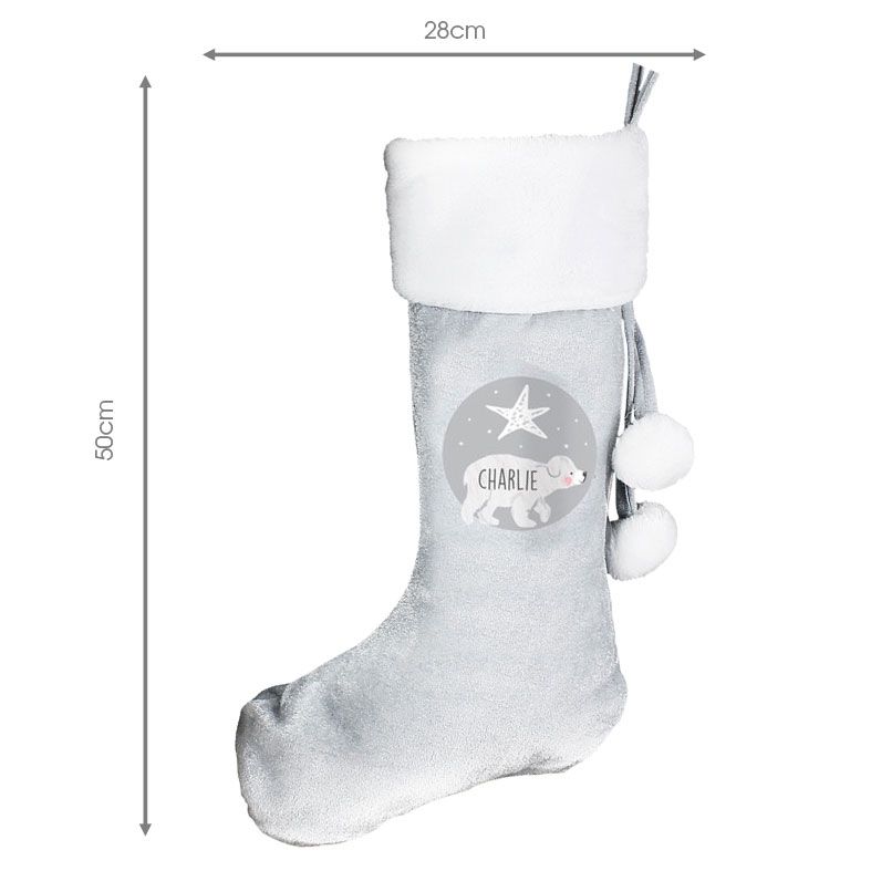 Personalised Traditional Santa Stocking, Grey Polar Bear Design | PhotoFairytales