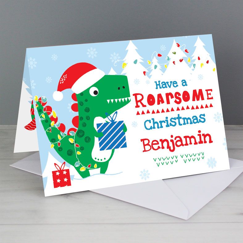 Roarsome Dinosaur Personalised Christmas Card | PhotoFairytales