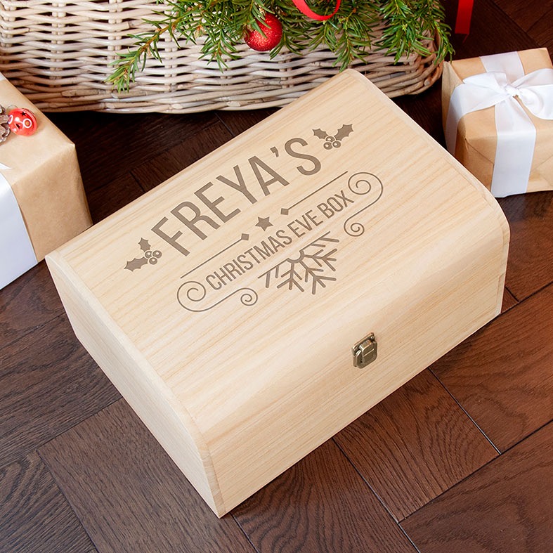 Personalised Christmas Eve Boxes | printed and engraved high quality festive wooden boxes, from PhotoFairytales