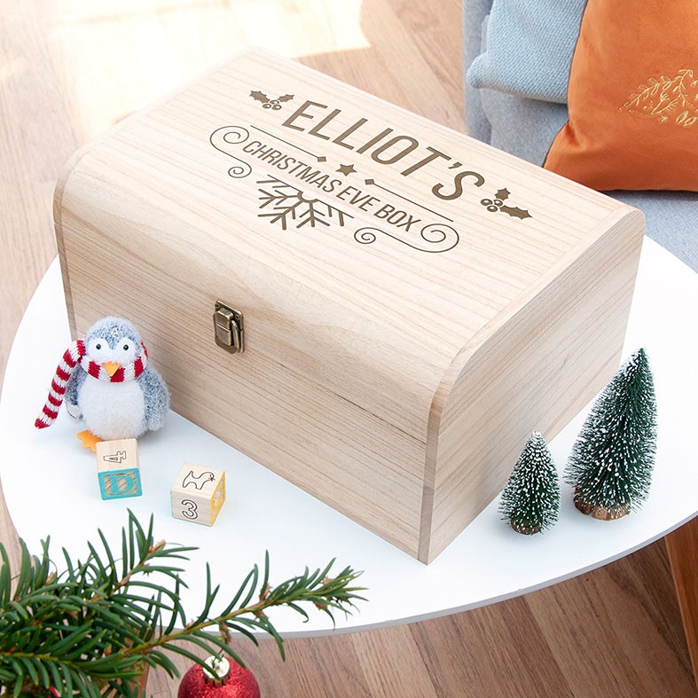 Personalised Christmas Eve Boxes | printed and engraved high quality festive wooden boxes, from PhotoFairytales