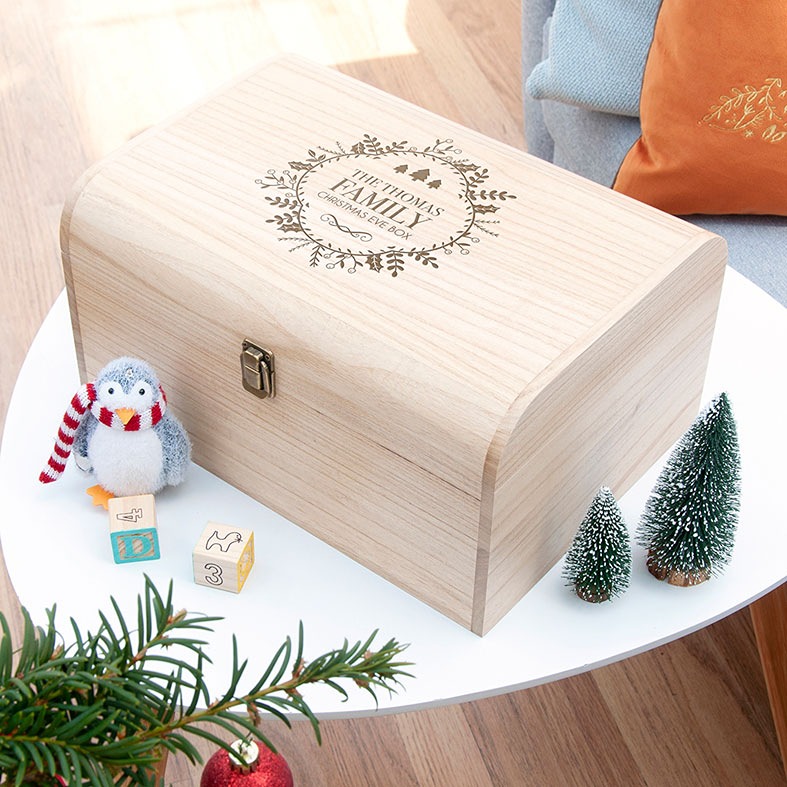 Personalised Christmas Eve Boxes | printed and engraved high quality festive wooden boxes, from PhotoFairytales