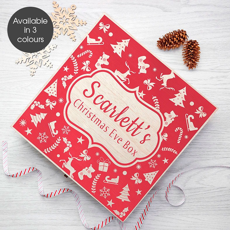 Personalised Christmas Eve Boxes | printed and engraved high quality festive wooden boxes, from PhotoFairytales