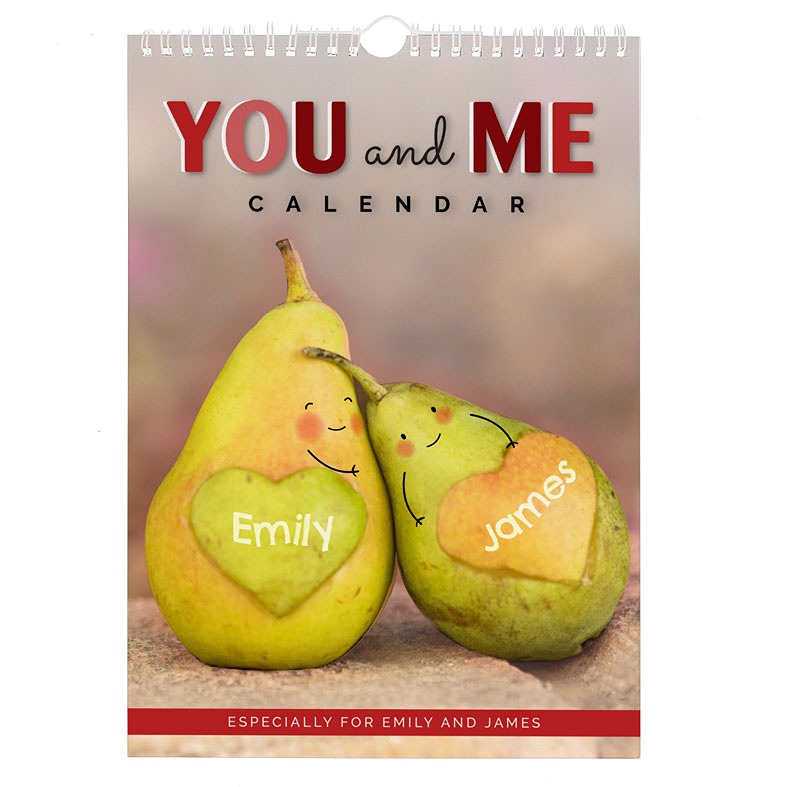 Personalised You and Me Couple Calendar | A4 ring bound, start on any month of the year, great gift idea for an anniversary or Valentine's Day, from PhotoFairytales