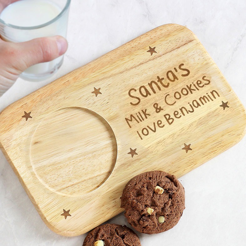 Personalised Santa Snack Tray | A delightful personalised wooden snack tray for serving Santa Claus his treats on Christmas Eve