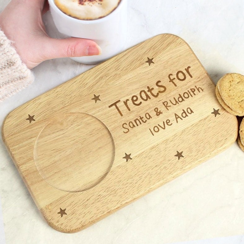 Personalised Santa Snack Tray | A delightful personalised wooden snack tray for serving Santa Claus his treats on Christmas Eve