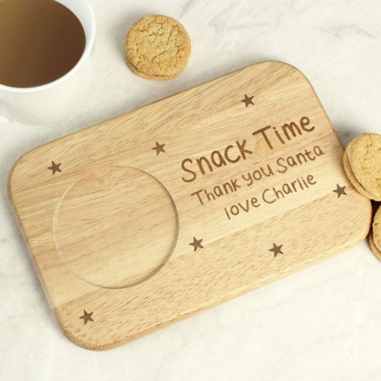 Personalised Santa Snack Tray | A delightful personalised wooden snack tray for serving Santa Claus his treats on Christmas Eve