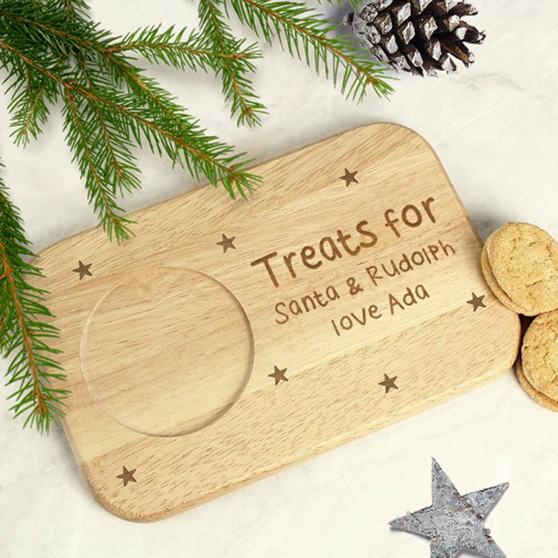 Personalised Santa Snack Tray | A delightful personalised wooden snack tray for serving Santa Claus his treats on Christmas Eve