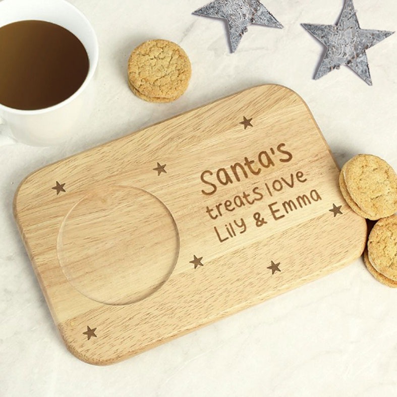 Personalised Santa Snack Tray | A delightful personalised wooden snack tray for serving Santa Claus his treats on Christmas Eve