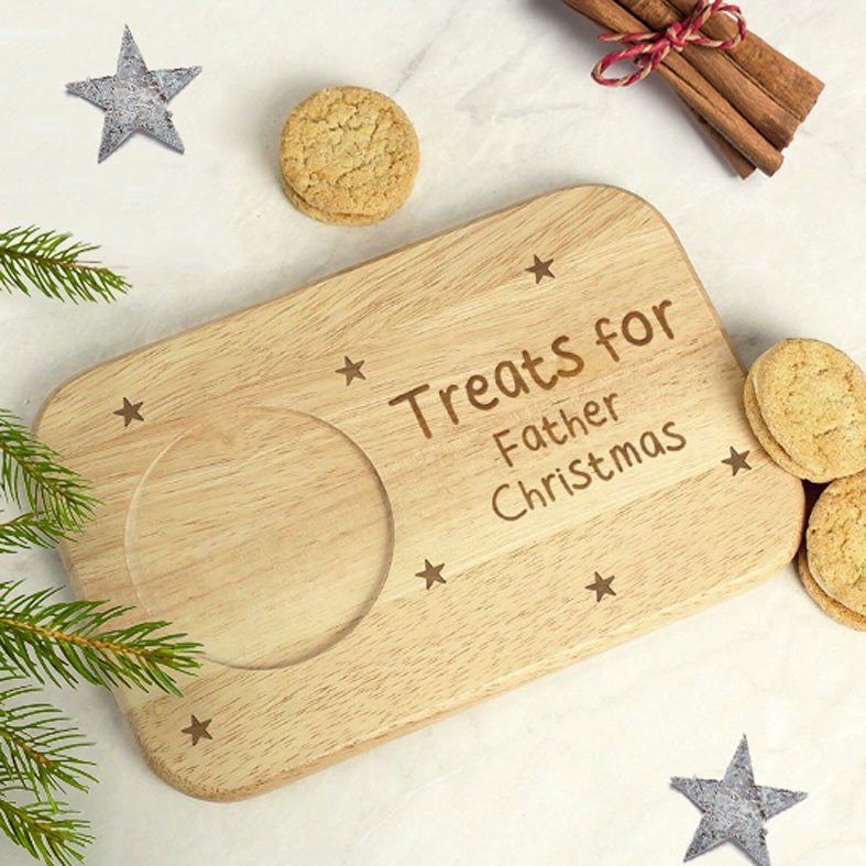 Personalised Santa Snack Tray | A delightful personalised wooden snack tray for serving Santa Claus his treats on Christmas Eve