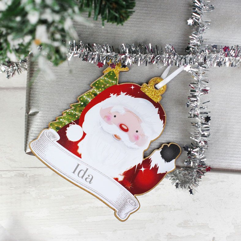 Personalised Christmas Characters Family Decorations | Set of 4 charming wooden hanging decorations, Santa, Mouse, Reindeer and Snowman | from PhotoFairytales