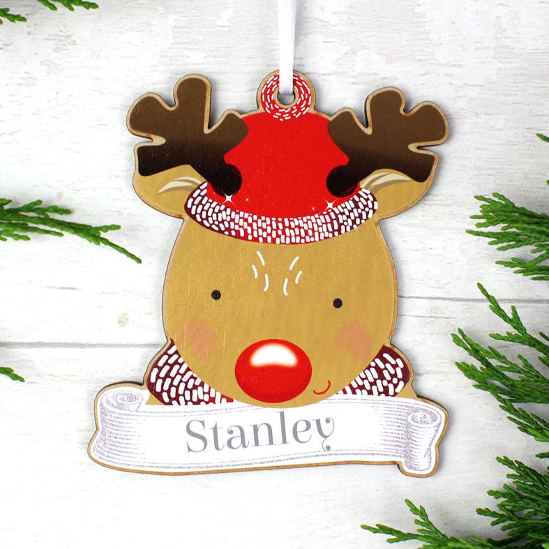 Personalised Christmas Characters Family Decorations | Set of 4 charming wooden hanging decorations, Santa, Mouse, Reindeer and Snowman | from PhotoFairytales