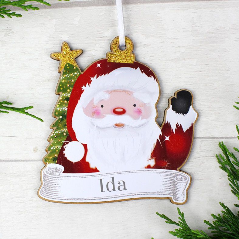 Personalised Christmas Characters Family Decorations | Set of 4 charming wooden hanging decorations, Santa, Mouse, Reindeer and Snowman | from PhotoFairytales