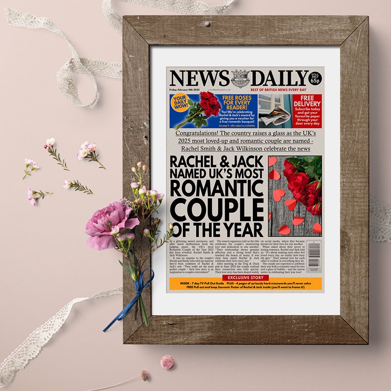 Personalised Couple of the Year Newspaper Print| Romantic personalised gift for him or her, perfect for anniversary, engagement or Valentine's Day | PhotoFairytales