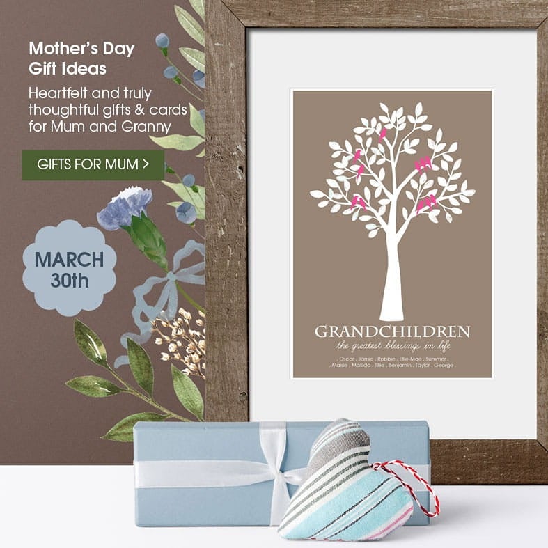 Personalised Mother's Day Gifts and Cards, free UK delivery