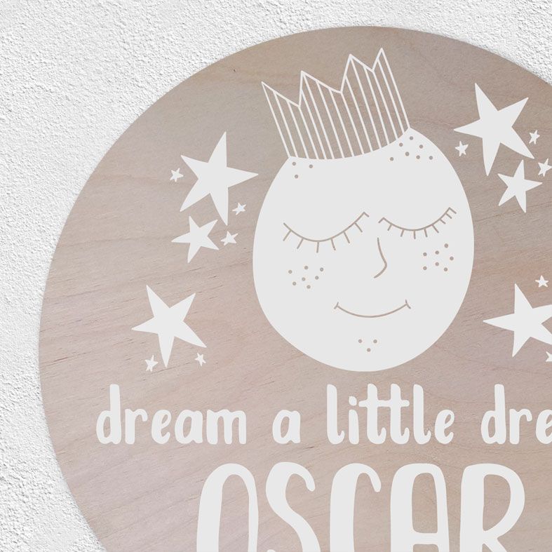 Personalised Dream A Little Dream Wooden Circle Plaque | natural wood round wall sign, custom Scandi nursery decor #monochromenursery