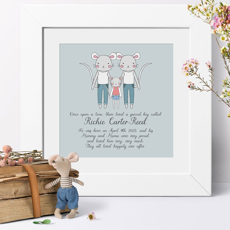 Mouse Family Personalised Print | bespoke gift for your family, perfect to welcome the arrival of a baby or child to the family, PhotoFairytales