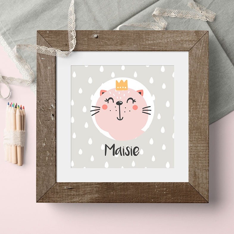 Personalised Kitten Princess nursery print | bespoke baby christening gifts from PhotoFairytales