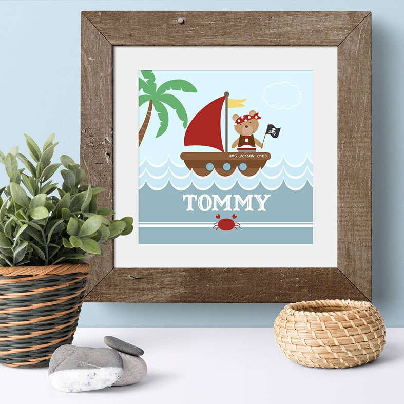 Personalised Pirate Bear nursery print | bespoke baby christening gifts from PhotoFairytales