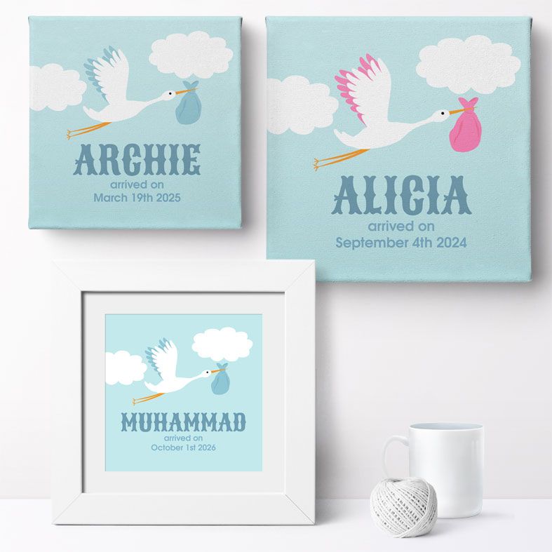 Stork Personalised Nursery Print | bespoke art print for baby's nursery, PhotoFairytales #nurseryart