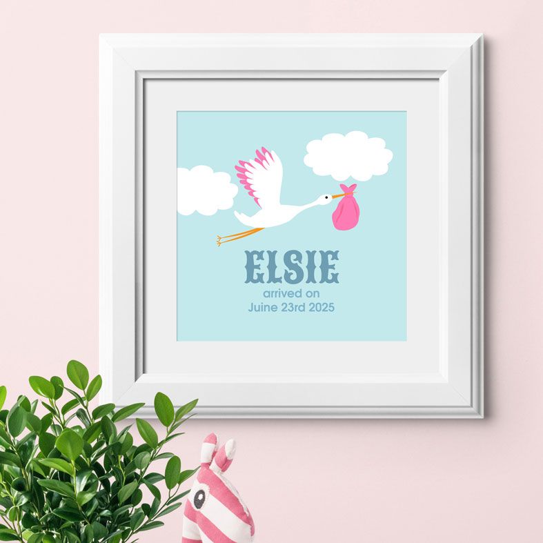 Personalised Stork nursery print | bespoke baby christening gifts from PhotoFairytales
