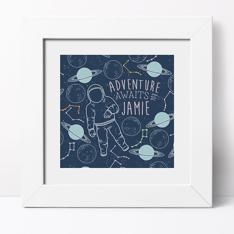 Space Adventure Personalised Print | bespoke astronaut art print for little boy's bedroom, PhotoFairytales