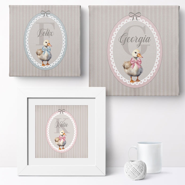 Personalised Duckling nursery print - baby nursery wall art in pastel colours, charming christening gift