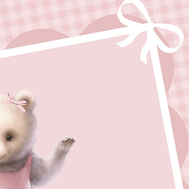 Personalised pink Gingham Bear print â€“ baby girl nursery wall art and charming christening gift idea