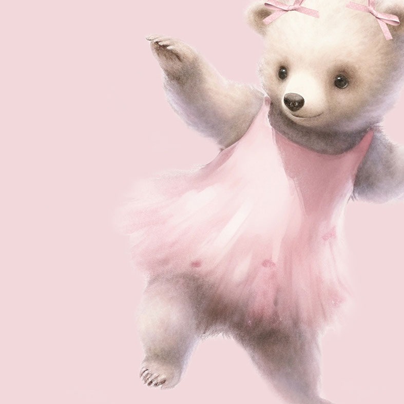 Personalised pink Gingham Bear print â€“ baby girl nursery wall art and charming christening gift idea