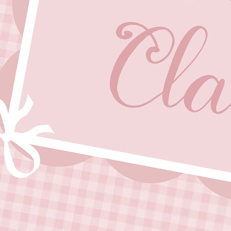Personalised pink Gingham Bear print â€“ baby girl nursery wall art and charming christening gift idea