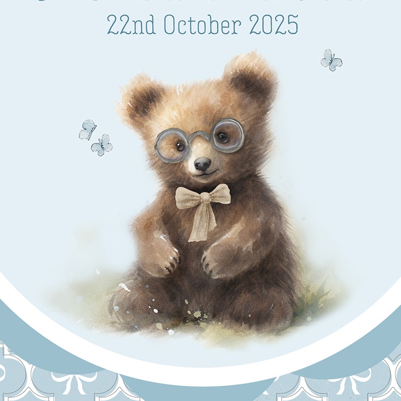 Personalised blue Little Bear print â€“ baby nursery wall art and charming christening gift idea for boys or girls