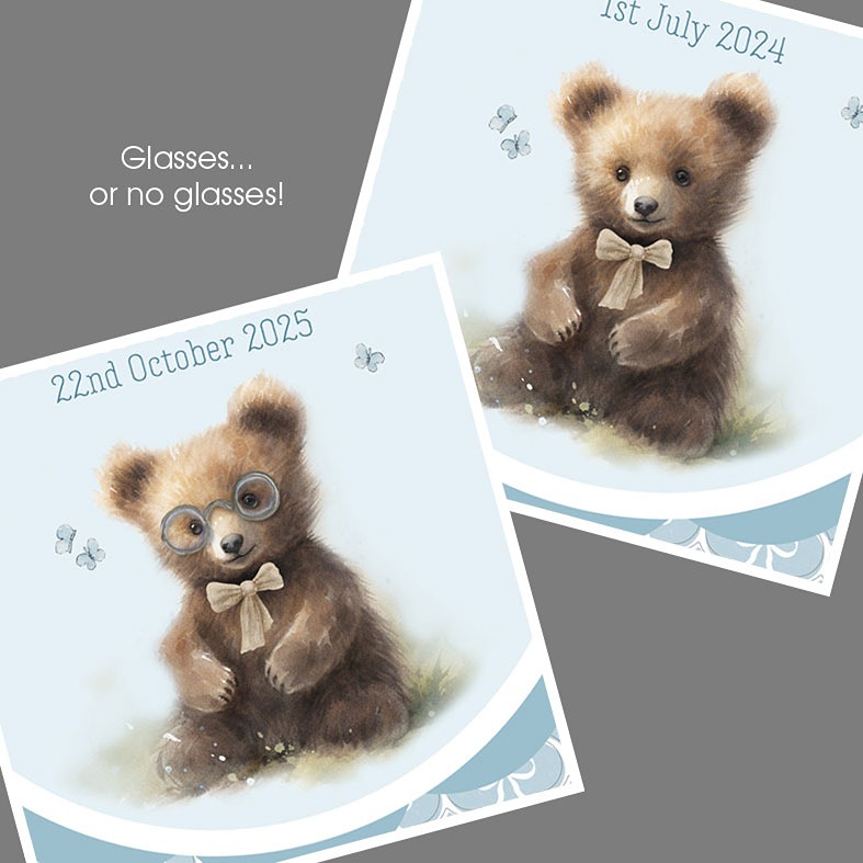 Personalised blue Little Bear print â€“ baby nursery wall art and charming christening gift idea for boys or girls