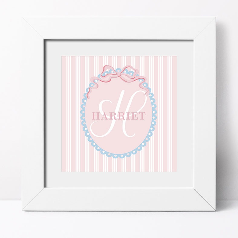 Personalised Regency Stripe name print â€“ elegant rococo-style wall art with Bridgerton aesthetic, perfect gift for her