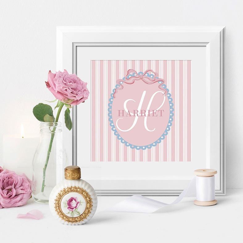Personalised Regency Stripe name print â€“ elegant rococo-style wall art with Bridgerton aesthetic, perfect gift for her