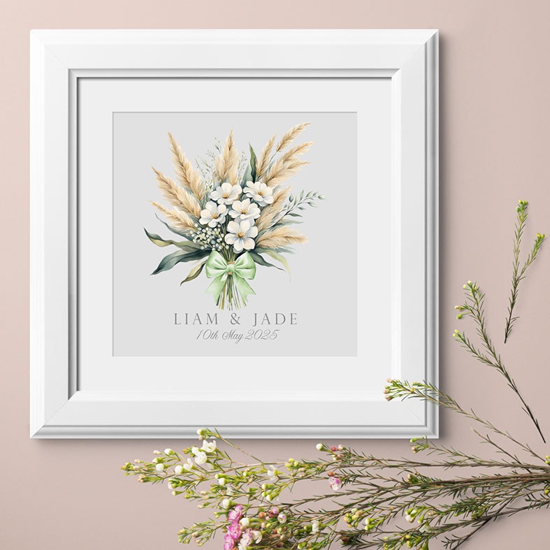 Personalised Bouquet Print | personalised print featuring delicate botanical flowers, custom-made unique new home, housewarming or wedding gift