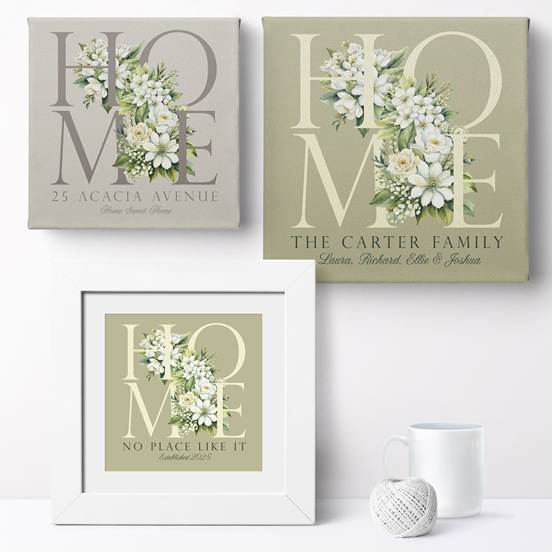 Personalised Home Print | personalised print featuring delicate botanical flowers, custom-made unique new home, housewarming or wedding gift