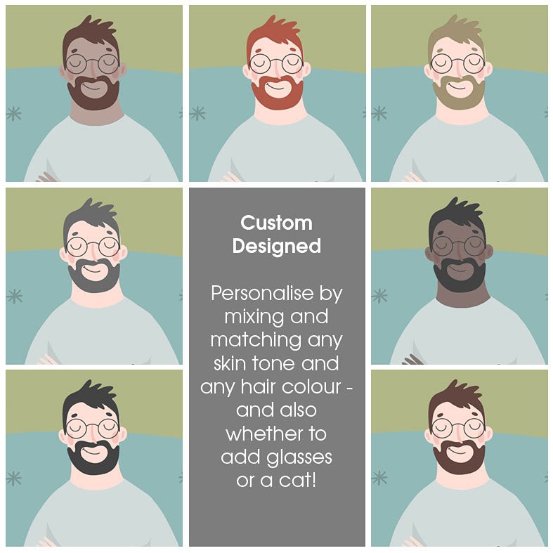 Personalised 'Coolest Bloke' Print | Customise hair, skin tone, name, wording & location. Unique gift for him.