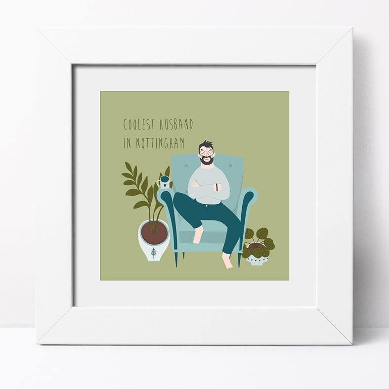 Personalised 'Coolest Bloke' Print | Customise hair, skin tone, name, wording & location. Unique gift for him.
