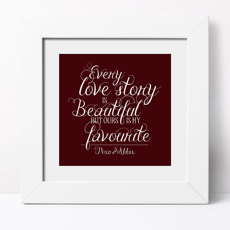 Love Story personalised print with elegant typography and colour options â€“ ideal wedding, Valentineâ€™s, or anniversary gift