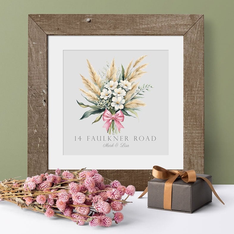 Personalised Bouquet Print | personalised print featuring delicate botanical flowers, custom-made unique new home, housewarming or wedding gift