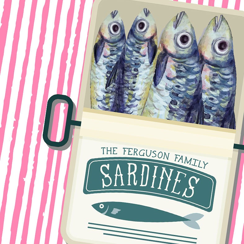 Personalised Sardine Print - add a quirky, personalised touch to your home decor. Featuring custom wording and a vintage style design, it's the perfect gift for couples, families or anniversaries.