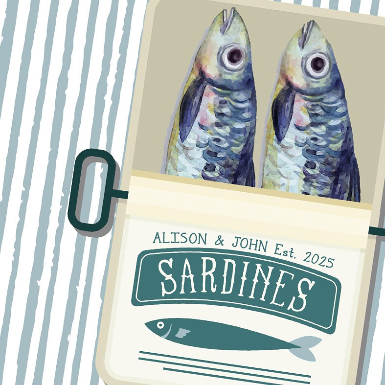 Personalised Sardine Print - add a quirky, personalised touch to your home decor. Featuring custom wording and a vintage style design, it's the perfect gift for couples, families or anniversaries.