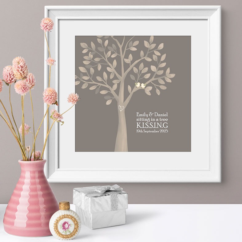 Kissing Birds Personalised Print | Romantic Custom Canvas and Art Prints for Valentine, Wedding or Anniversary Gift, PhotoFairytales