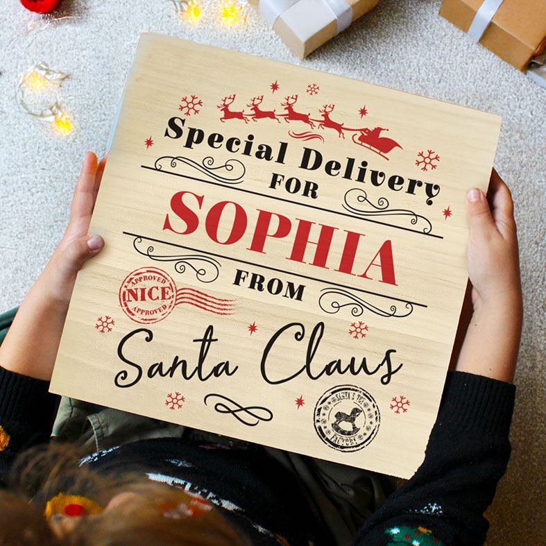 Personalised â€˜Special Deliveryâ€™ Christmas Eve box with your name â€“ wooden keepsake gift for Santa gifts and festive treats